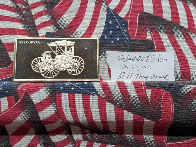 1893 Duryea Design 2.11 Troy Ounce 90% Silver Bar from auction in Greenville, Ohio — image 42