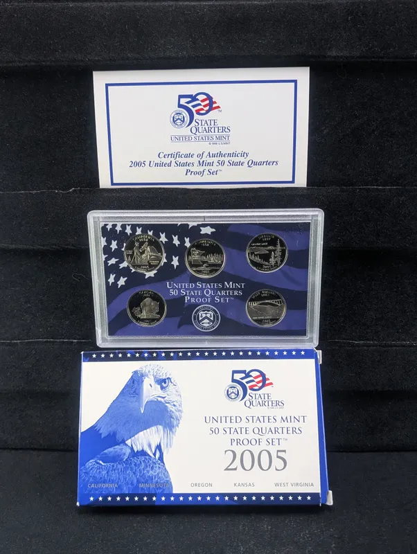 2005-S United States Mint State Quarters 5 Coin Proof Set W/ OGP & COA from auction in Greenville, Ohio — image 48