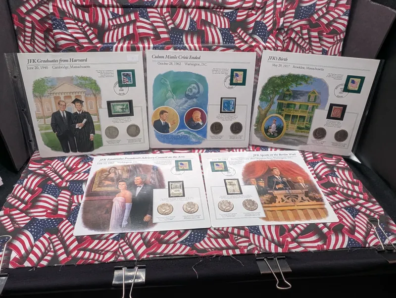 (1985 to 1990) 5pc P&D Lot Kennedy Half Dollars In Info Sheets, 10 Coins - No 1987 Sheet from auction in Greenville, Ohio — image 8