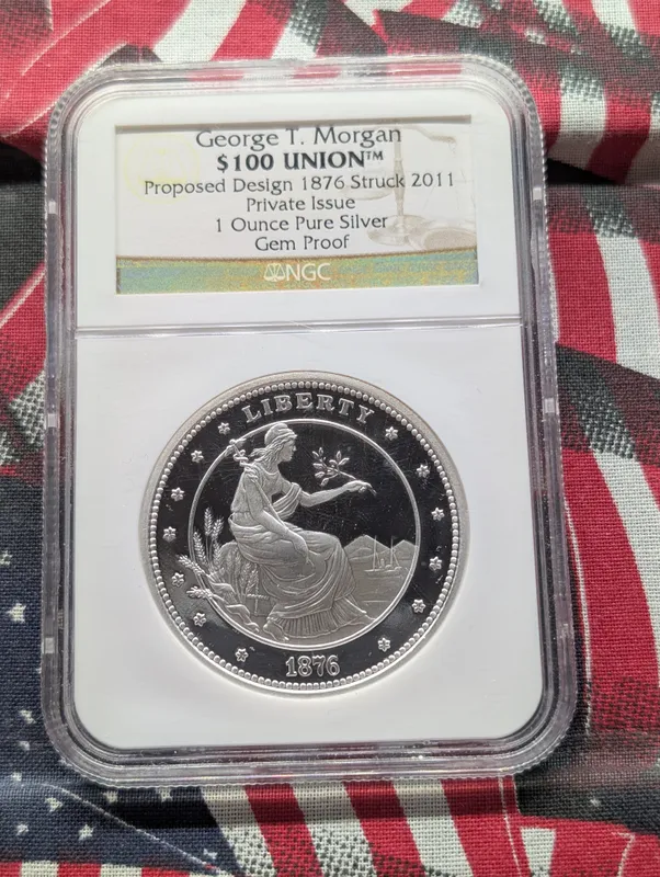 2011 George T. Morgan $100 Union 1 Ounce Pure Silver NGC Gem Proof - Proposed Design 1876 Struck 2011 Private Issue from auction in Greenville, Ohio — image 29