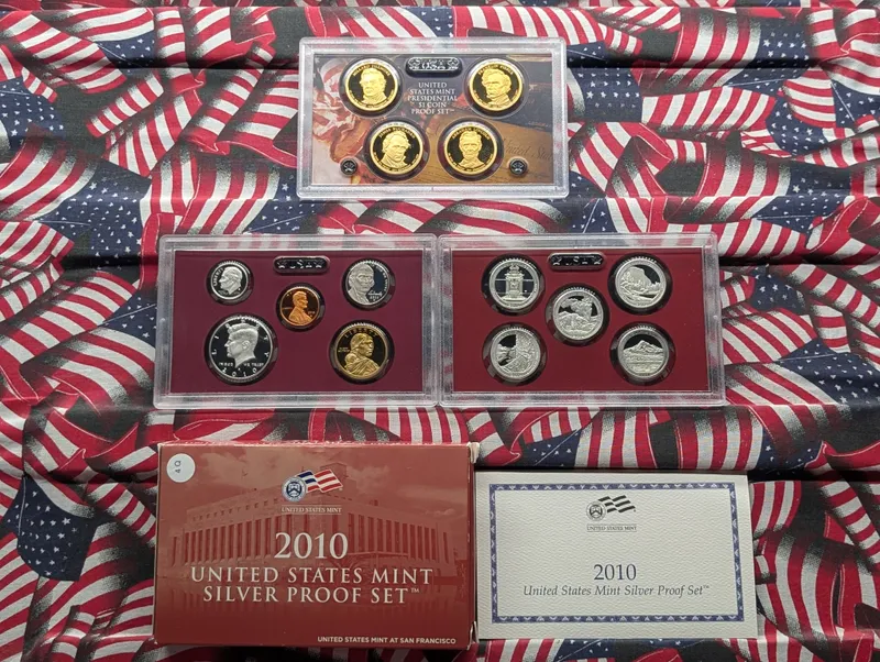 2010-S U.S. Mint Silver Proof Set In OGP With COA - Includes America The Beautiful 90% Silver Quarters & Four Presidential Dollars - 7 Total Silver Coins from auction in Greenville, Ohio — image 29