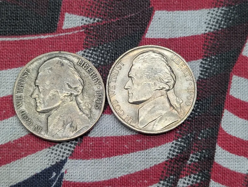 (2) Jefferson Nickels, 1945-P War Time 35% Silver and 1960 Luster from auction in Greenville, Ohio — image 33