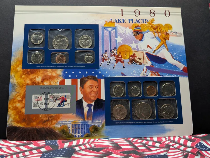 1980 P & D Uncirculated U.S. Postal Commemorative Society Coin & Stamp Panel from auction in Greenville, Ohio — image 41