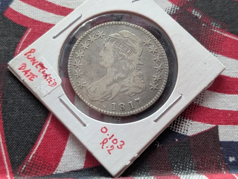 1817 US Capped Bust Silver Half Dollar, Punctuated Date (O-103) - with graffiti on reverse from auction in Greenville, Ohio — image 19