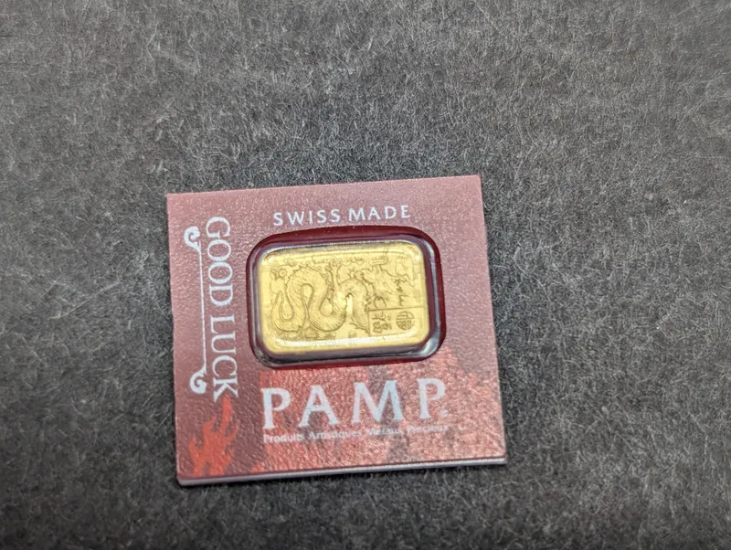 PAMP Suisse 1 Gram "Good Luck" Dragon Gold Bar, .9999 Fine Gold in Assay Card from auction in Greenville, Ohio — image 24