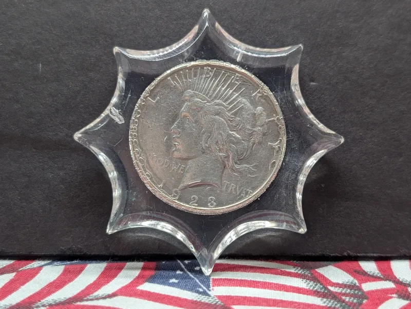 1923-S Peace Dollar, 90% Silver - Encased in Star-Shaped Acrylic Holder from auction in Greenville, Ohio — image 31