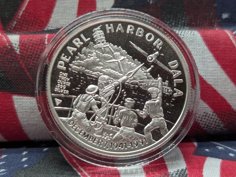 1991 Pearl Harbor 50th Anniversary Dala, .999 Fine Silver 1 Troy Oz from auction in Greenville, Ohio — image 45