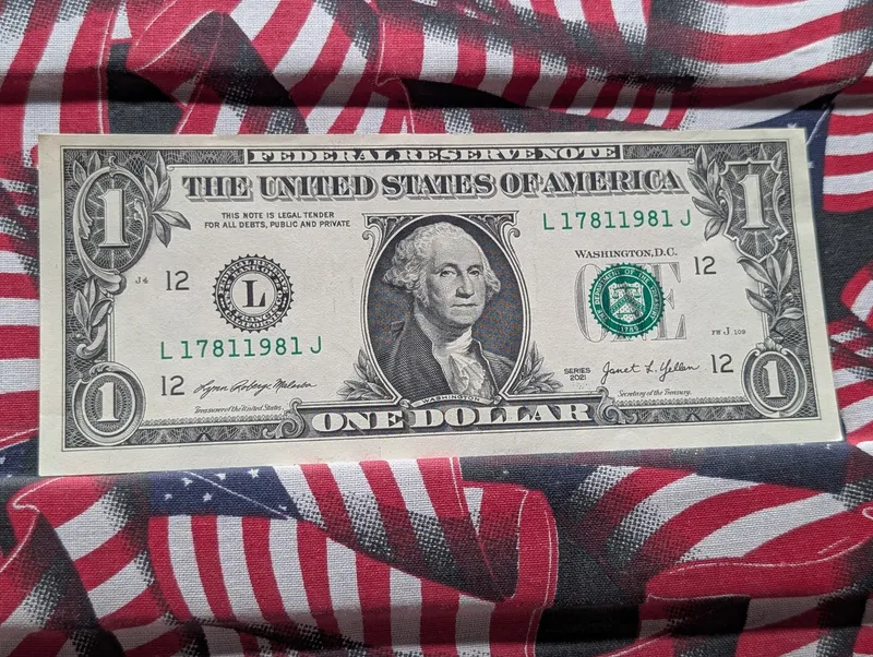 2021 Series U.S. One Dollar Federal Reserve Note Issued in California - Double Date Fancy Serial Number from auction in Greenville, Ohio — image 13