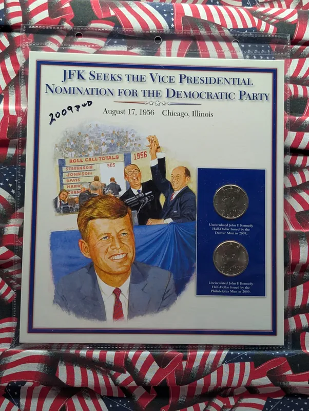 2009-P & D Kennedy Half-Dollars and 1933 US Stamp Commemorative Panel - JFK Seeks the Vice Presidential Nomination from auction in Greenville, Ohio — image 14