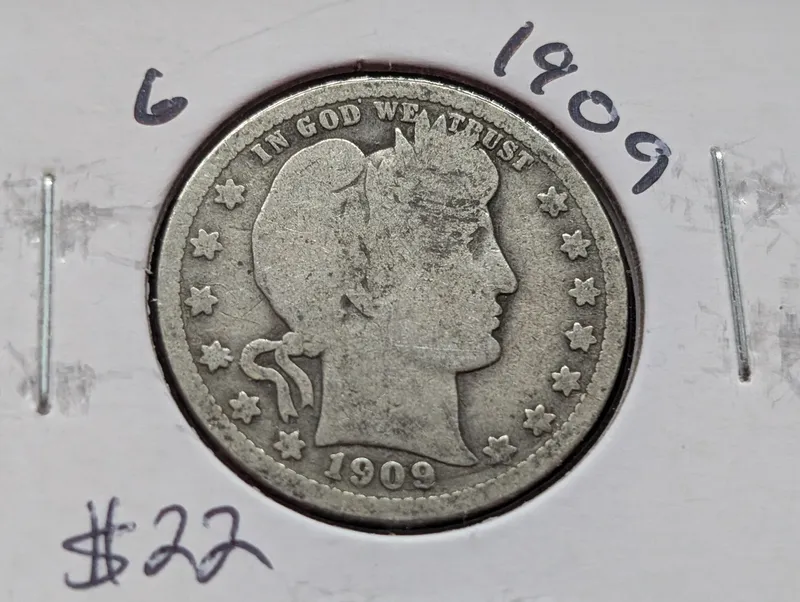 1909 US Barber Quarter, 90% Silver from auction in Greenville, Ohio — image 28
