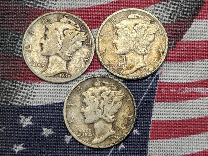 1936 P, D & S Mercury Dimes, 90% Silver from auction in Greenville, Ohio — image 8