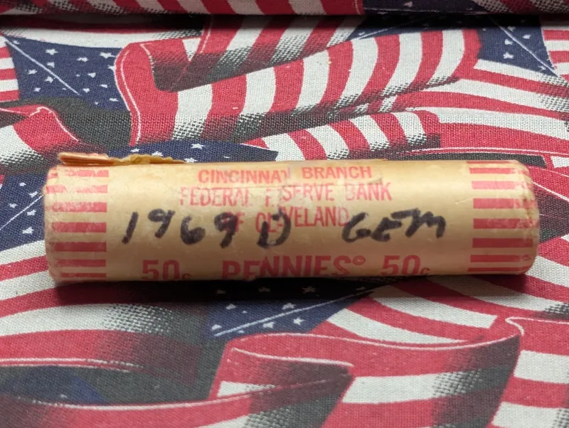 (50) 1969-D US Lincoln Memorial Cents in Original Federal Reserve Bank Roll - Uncirculated from auction in Greenville, Ohio — image 21