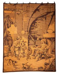 20thC French Jacquard Wall Tapestry w Tavern Scene