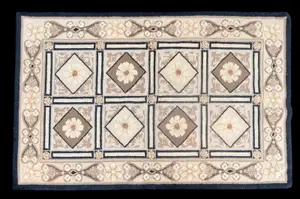 19th C American Hook Rug Geometric