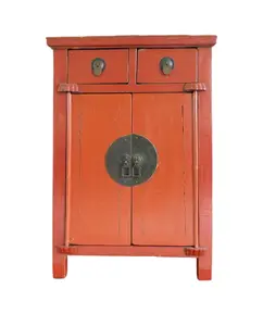 Red Lacquered Chinese 2-Door Cabinet
