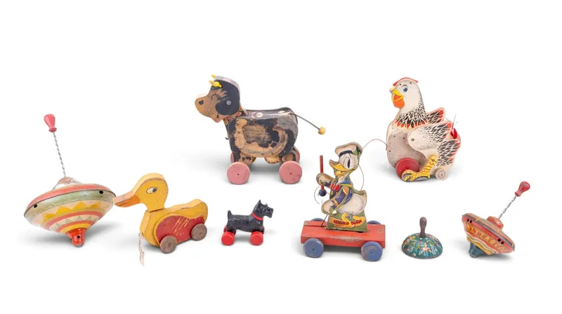 Vintage Wooden Pull Toys, Tops, and Toy Bell from auction in York, Pennsylvania — image 42