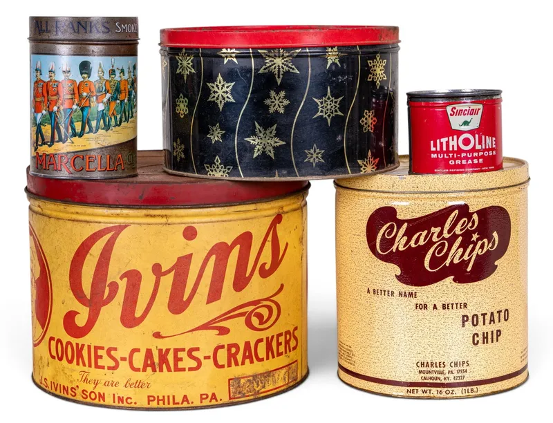 5 Vintage Advertising Tins Assorted Brands from auction in York, Pennsylvania — image 48