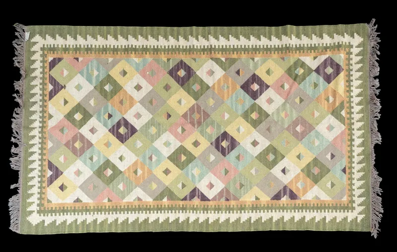 Hand-Woven Flat Weave Wool Rug w/ Tribal Design from auction in York, Pennsylvania — image 45