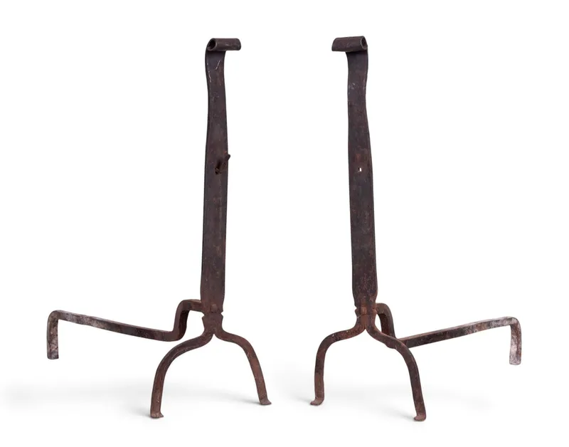 Pr 19th C Wrought Iron Fireplace Andirons from auction in York, Pennsylvania — image 33
