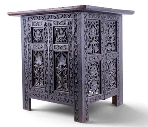 Anglo-Indian Carved Hardwood Folding Side Table