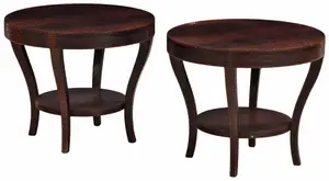 PAIR ROUND LEATHER END TABLES HAVING THE TEXTURE OF ALLIGATOR SKIN.
