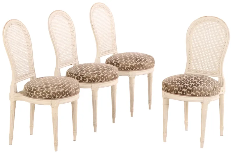 FOUR PAINTED FRENCH DIRECTOIRE STYLE SIDE CHAIRS C 1945 WITH RECENT FABRIC. from auction in Philadelphia, Pennsylvania — image 8