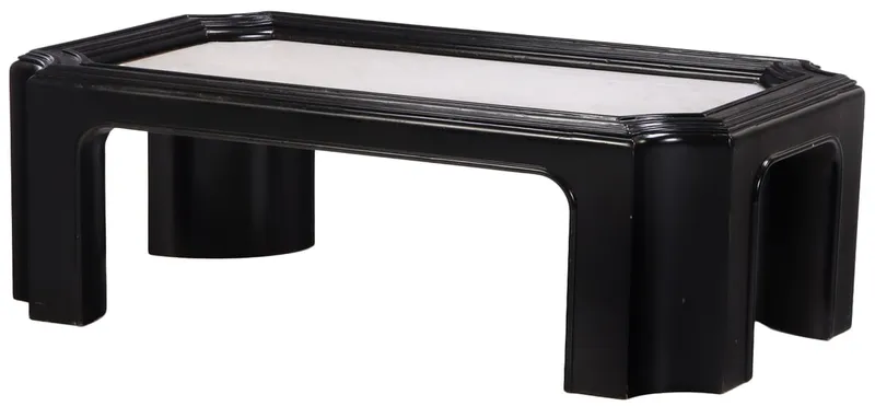 SUBSTANTIAL EBONIZED WOOD COFFEE TABLE HAVING AN INSET WHITE MARBLE TOP C 1960. from auction in Philadelphia, Pennsylvania — image 25