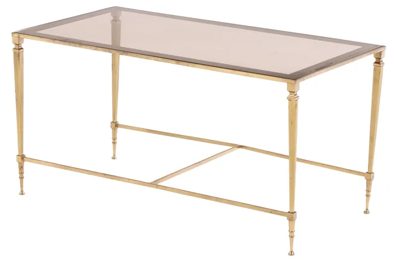FRENCH BRASS AND SILVERED GLASS DIRECTOIRE STYLE COFFEE TABLE C 1950. from auction in Philadelphia, Pennsylvania — image 27
