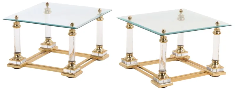 PAIR OF BRASS END TABLES HAVING LUCITE LEGS SUPPORTING GLASS TOPS C 1975. from auction in Philadelphia, Pennsylvania — image 31
