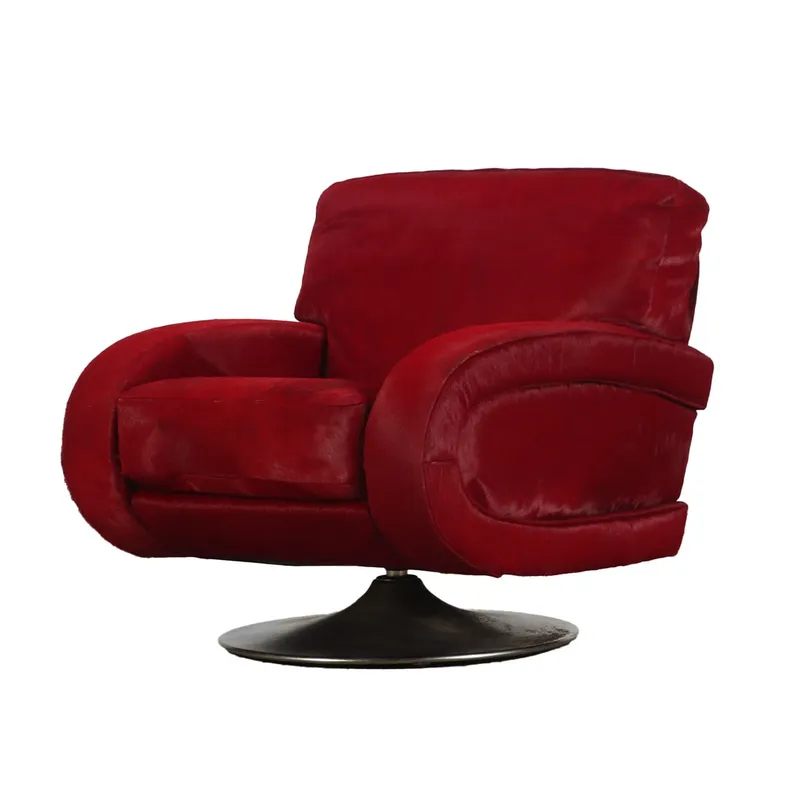 LARGE ITALIAN SWIVEL CHAIR UPHOLSTERED IN RED COWHIDE AND RESTING ON A CHROME BASE C 1960. from auction in Philadelphia, Pennsylvania — image 37