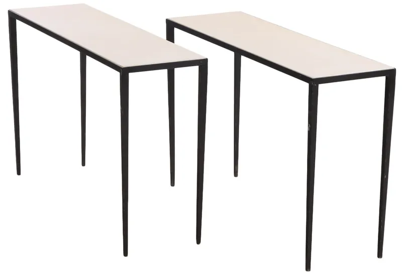PAIR OF IRON AND PARCHMENT CONSOLE TABLES IN THE MANNER OF JEAN-MICHEL FRANK. from auction in Philadelphia, Pennsylvania — image 5