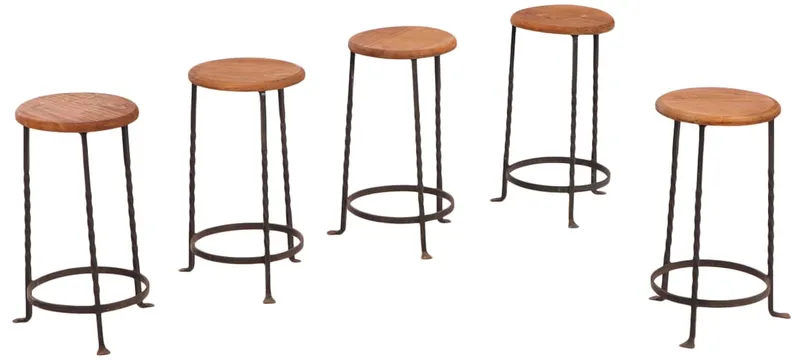 FIVE MATCHING FRENCH WOOD AND TWISTED  IRON STOOLS C 1960. from auction in Philadelphia, Pennsylvania — image 6