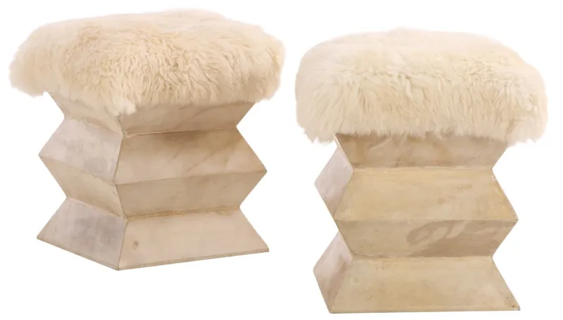 A PAIR OF PARCHMENT COVERED STOOLS UPHOLSTERED IN FAUX FUR. from auction in Philadelphia, Pennsylvania — image 20