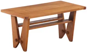 French Oak Coffee Table by Guillerme and Chambron Having Angular Motif C 1960