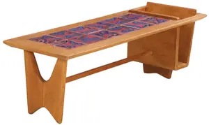 French Oak and Tile Coffee Table with Magazine Storage by Guillerme and Chambron C 1960