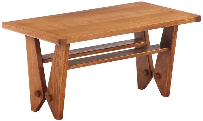 FRENCH OAK COFFEE TABLE BY GUILLERME AND CHAMBRON HAVING ANGULAR MOTIF C 1960. from auction in Philadelphia, Pennsylvania — image 6