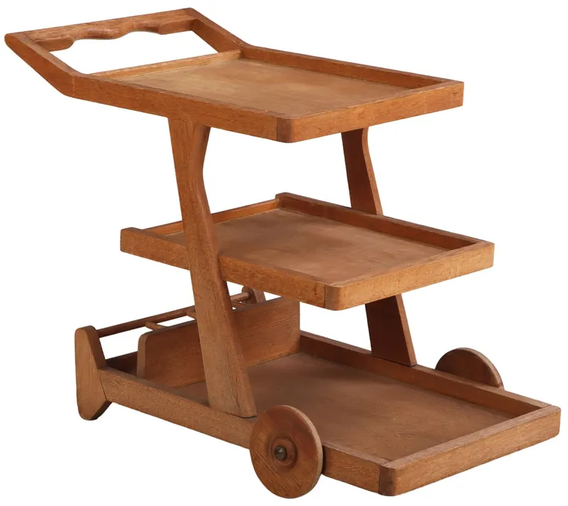 FRENCH OAK THREE TIERED BAR CART ATTRIBUTED TO CHAMBRON AND GUILLERME C 1965. from auction in Philadelphia, Pennsylvania — image 10