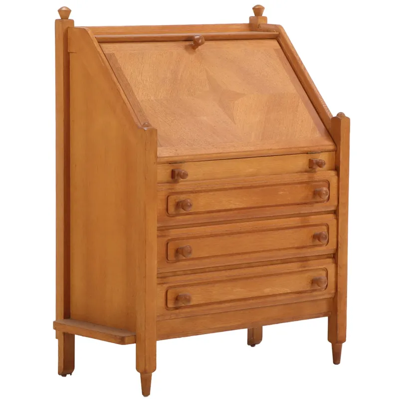 FRENCH MID CENTURY GUILLERME ET CHAMBRON DROP FRONT DESK C 1950 SOLID OAK from auction in Philadelphia, Pennsylvania — image 12