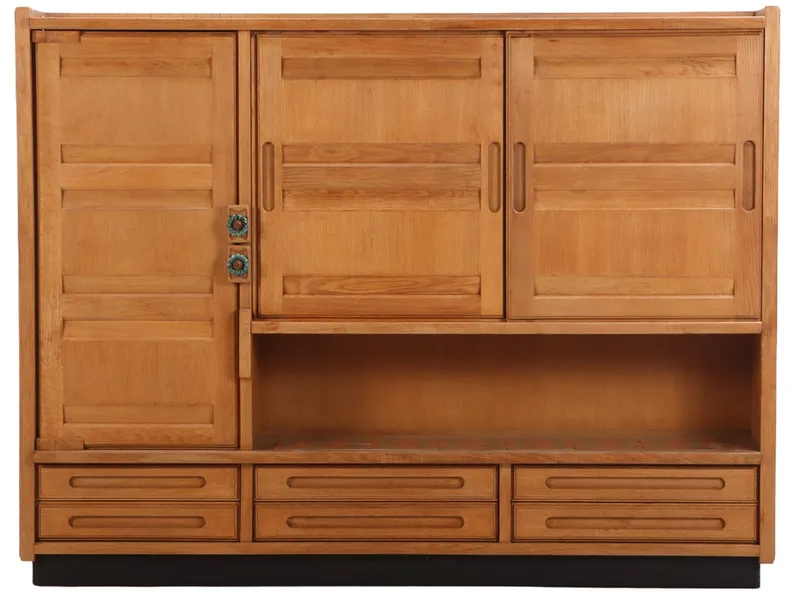 FRENCH OAK CABINET BY CHAMBRON AND GUILLERME C 1960 HAVING TWO SLIDING DOORS AND A SINGLE DOOR from auction in Philadelphia, Pennsylvania — image 17