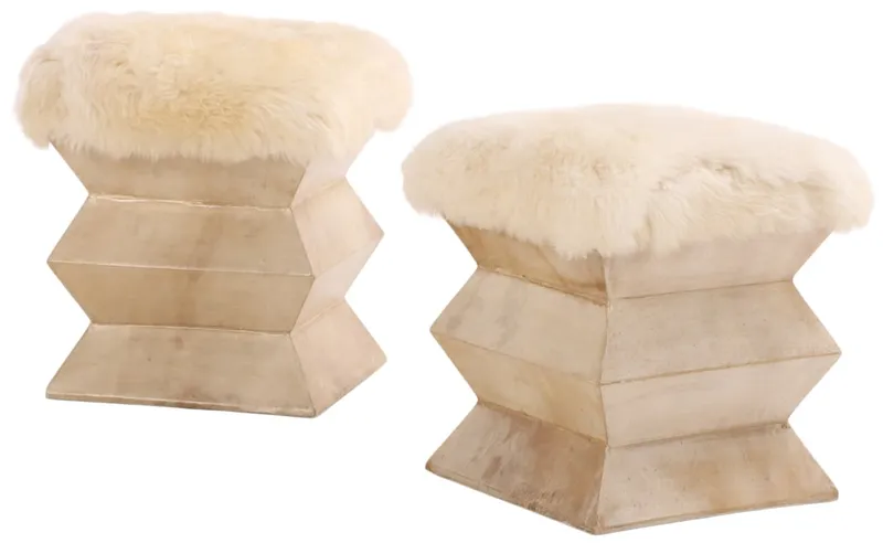 PAIR PARCHMENT AND FAUX GOAT HAIR COVERED STOOLS. from auction in Philadelphia, Pennsylvania — image 28