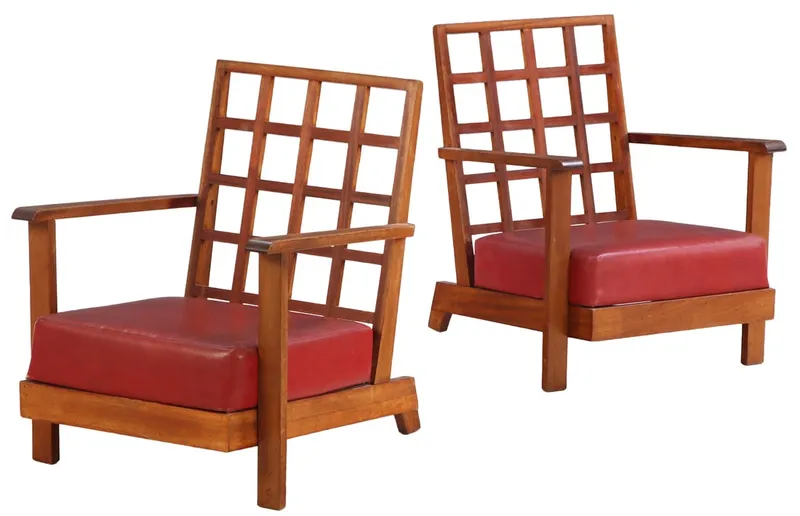 PAIR OF FRENCH MAHOGANY OPEN ARM CHAIRS BY RENE GABRIEL WITH OPEN WORK BACK AND HAVING ORIGINAL from auction in Philadelphia, Pennsylvania — image 4