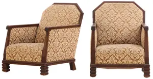 PAIR OF UPHOLSTERED FRENCH ART DECO LOUNGE CHAIRS C 1930 WITH STACKED FEET.