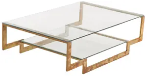 TWO TIER GLASS TOP BRASS COFFEE TABLE C 1970 THAT COULD ALSO WORK AS A CONSOLE TABLE.