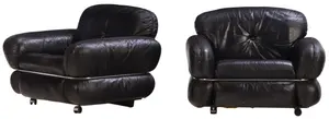 PAIR OF LEATHER LOUNGE CHAIRS "HANNIBAL" ISKU, FINLAND C 1970.