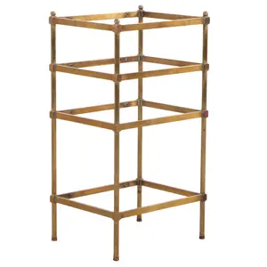 FOUR TIER BRASS AND GLASS OPEN SHELF C 1970. LACKING GLASS.