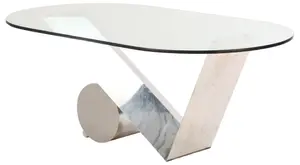 GEOMETRIC STAINLESS STEEL AND GLASS DINING TABLE C 1980.