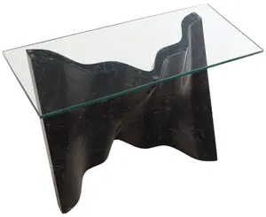 MODERNIST SOLID CARVED MARBLE AND GLASS TOP CONSOLE TABLE.