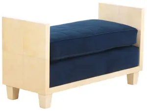 PARCHMENT COVERED BENCH WITH LOOSE CUSHION UPHOLSTERY INT THE MANNER OF JEAN-MICHEL FRANK.