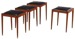 FOUR WOOD, BRASS AND LEATHER BENCHES C 1955 FOUND ENSUITE WITH PREVIOUS TWO LOTS.