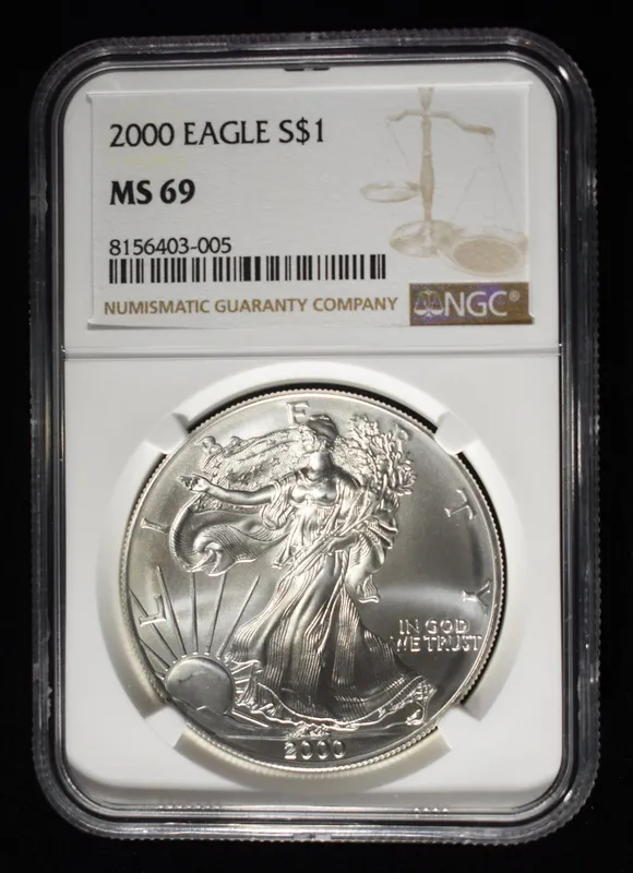 2000 AMERICAN SILVER EAGLE NGC MS69 from auction in Findlay, Ohio — image 10